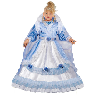 Abito Regina Del Castello Costume Carnevale Azzurro Bianco Bambina