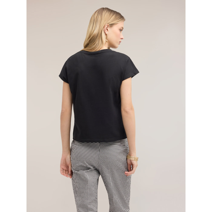 Motivi - T-shirt in jersey con ricami sangallo - Nero