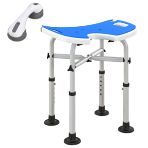 Taburete de Ducha Silla Ducha Personas Mayores Antideslizante Silla para Ducha con Barra de Agarre por Ventosas Altura Regulable y Asiento en Forma de U Carga 150 kg Azul