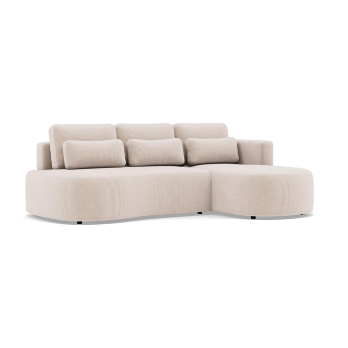 Mahina - canapé d'angle droit 4 places convertible avec coffre en velours côtelé - Beige