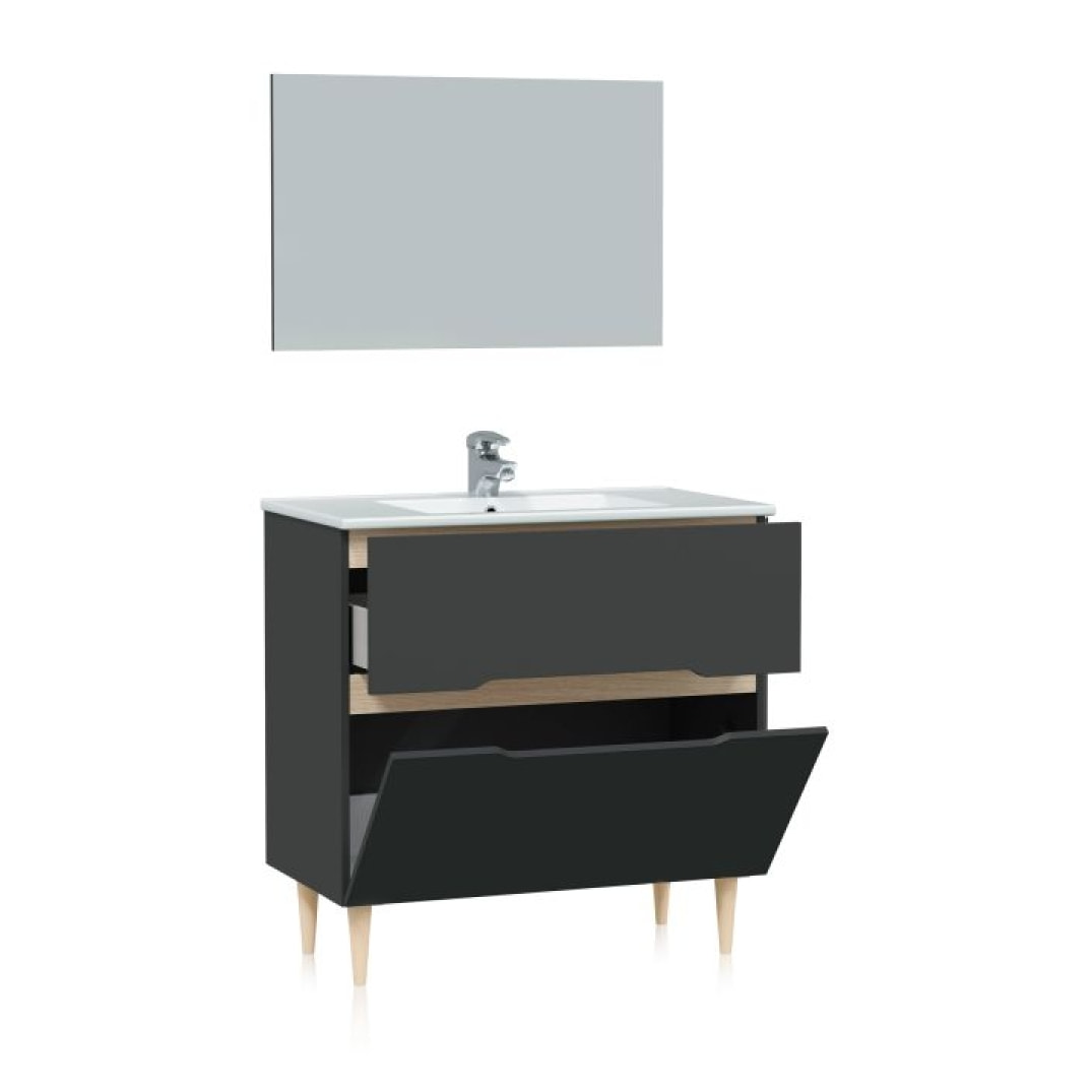 Pack de baño con lavabo Opera 80 Antracita - Roble