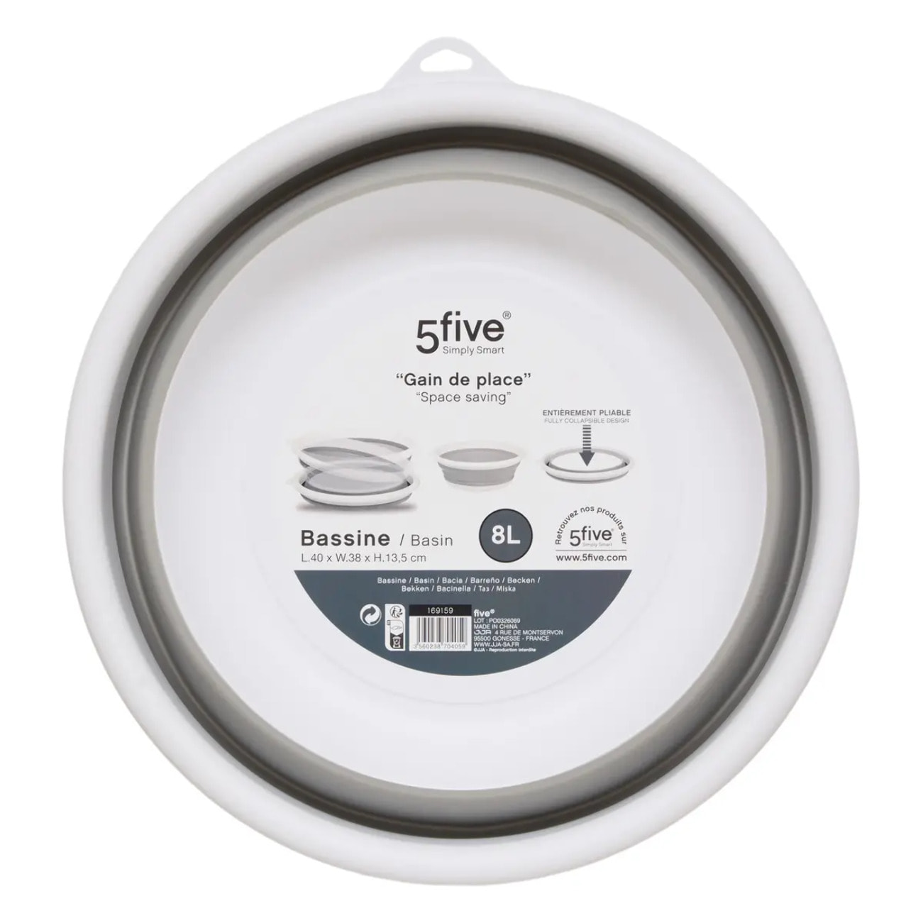 Bassine rétractable 8 L blanc gris clair