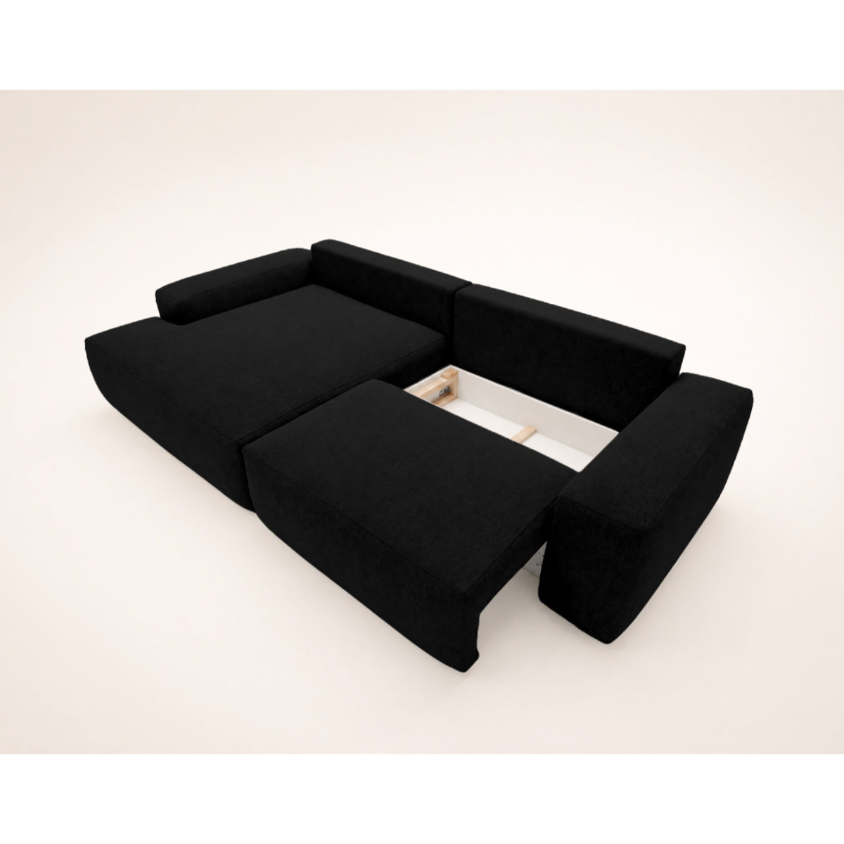 Tama - Canapé d'angle gauche 4 places convertible avec coffre en tissu - Noir