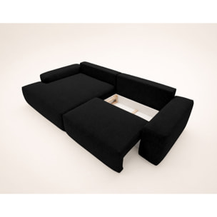 Tama - Canapé d'angle gauche 4 places convertible avec coffre en tissu - Noir