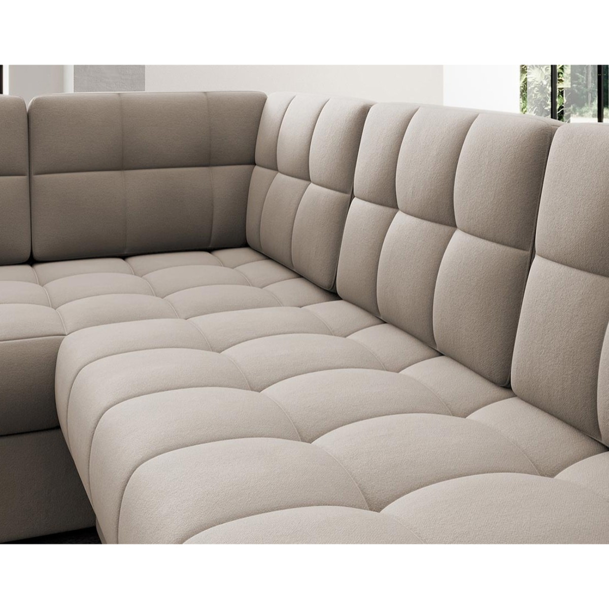 Nappa - Canapé panoramique d'angle gauche 7 places convertible avec coffre en velours - Beige