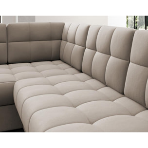 Nappa - Canapé panoramique d'angle gauche 7 places convertible avec coffre en velours - Beige