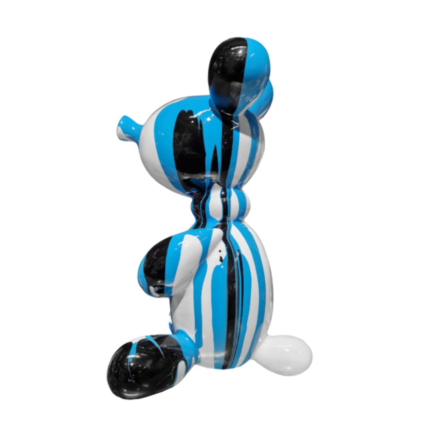 Statuette nounours balloon en résine blanc, noir & bleu H17cm - BEAR 02