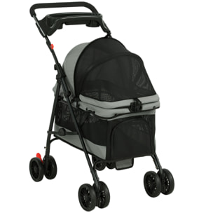 Poussette pour chien pliable 4 roues coussin amovible gris