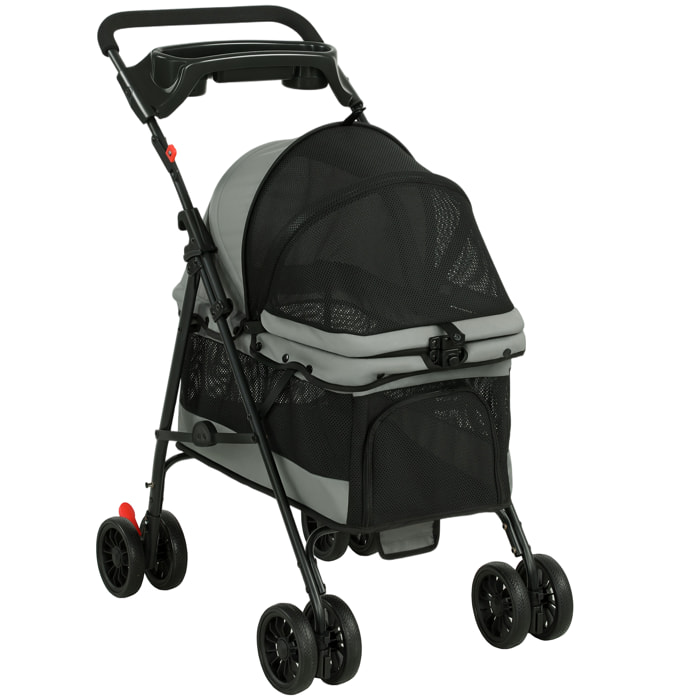 Poussette pour chien pliable 4 roues coussin amovible gris