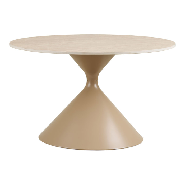 Tavolino da salotto Annecy in ceramica effetto travertino e acciaio ø70 cm