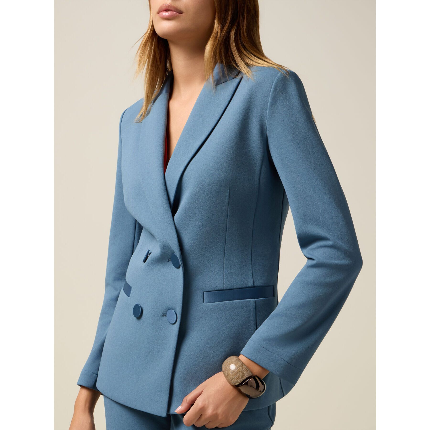 Oltre - Blazer doppiopetto con bottoni foderati - Azzurro