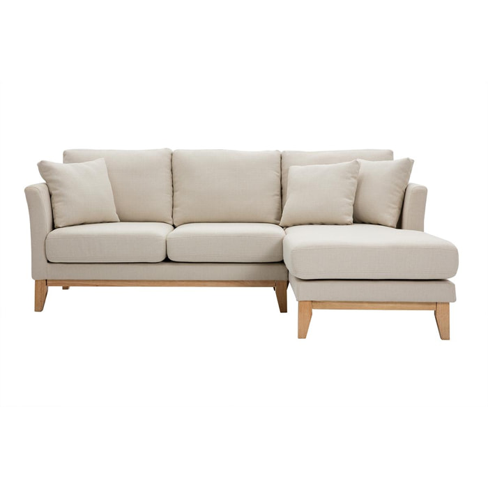 Canapé d'angle droit déhoussable 4 places en tissu beige et bois clair OSLO