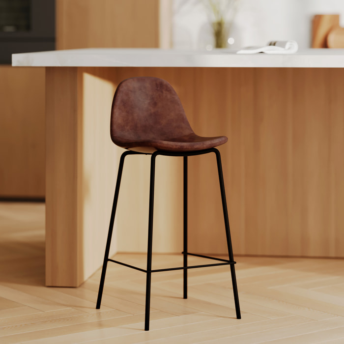 Chaise pour îlot central 65 cm en cuir synthétique marron - Henrik
