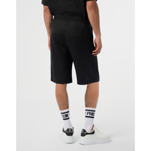 PHILIPP PLEIN Embroidered Linen Bowling Shorts Tattoo Strass