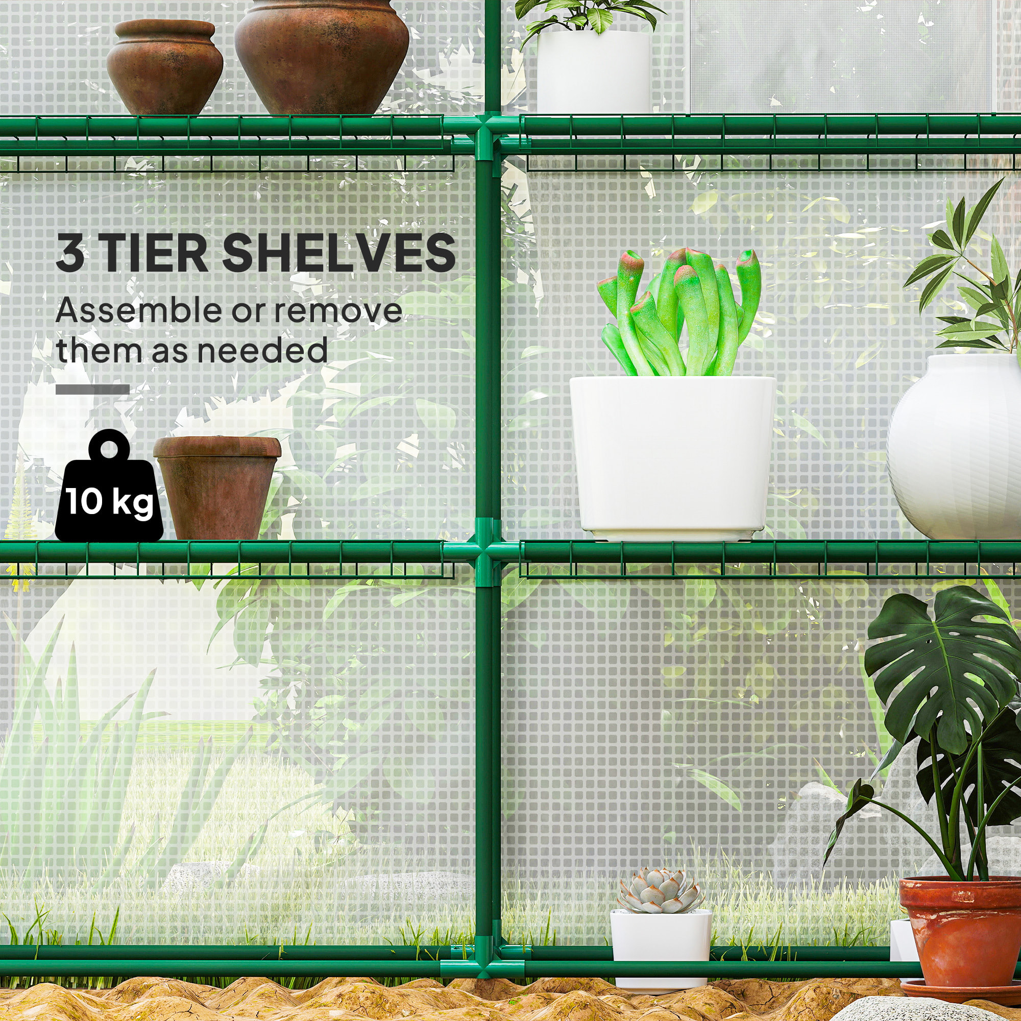 Invernadero de Jardín de 3 Niveles, Invernadero de Exterior con 12 Estantes, Puerta Enrollable, Ventanas, Anti-UV, Cubierta de PE 135g/m² para Cultivos, Plantas, Flores, 140x213x190 cm Blanco