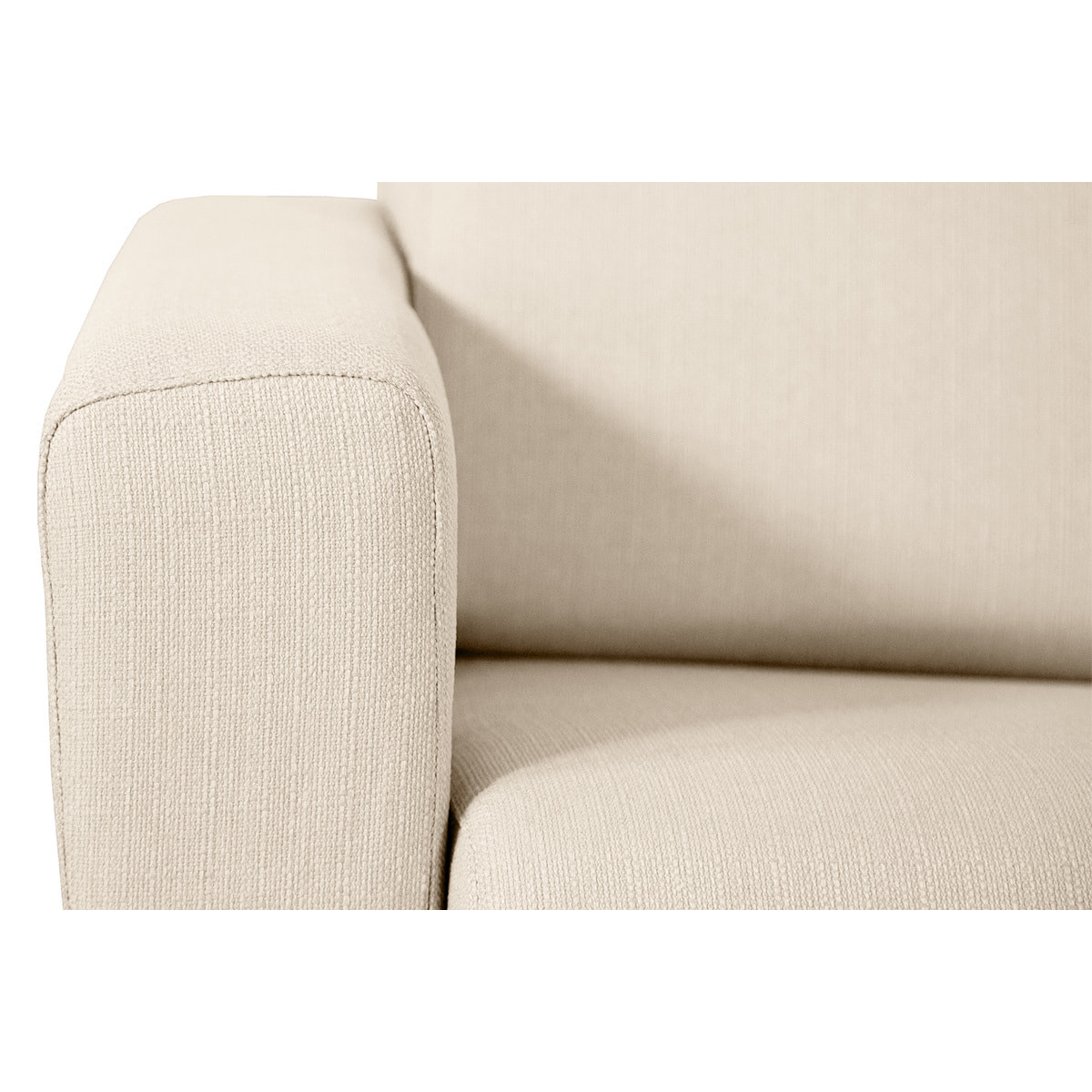 Canapé convertible avec têtières ajustables 3 places en tissu beige et bois clair avec matelas 13 cm GOYA