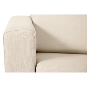 Canapé convertible avec têtières ajustables 3 places en tissu beige et bois clair avec matelas 13 cm GOYA