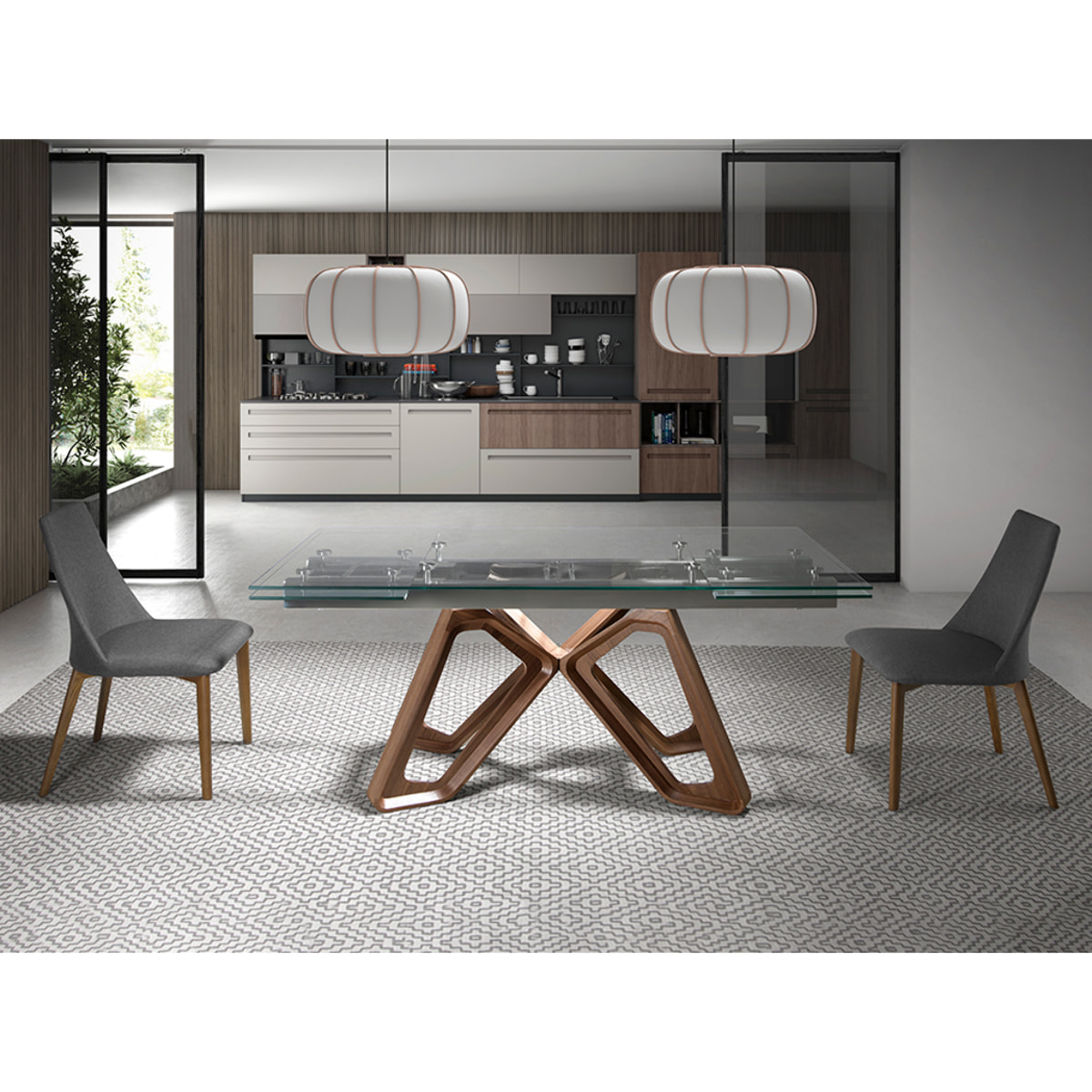 Mesa comedor extensible rectangular con tapa de cristal templado 160x90x76cm