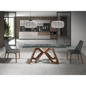 Mesa comedor extensible rectangular con tapa de cristal templado 160x90x76cm