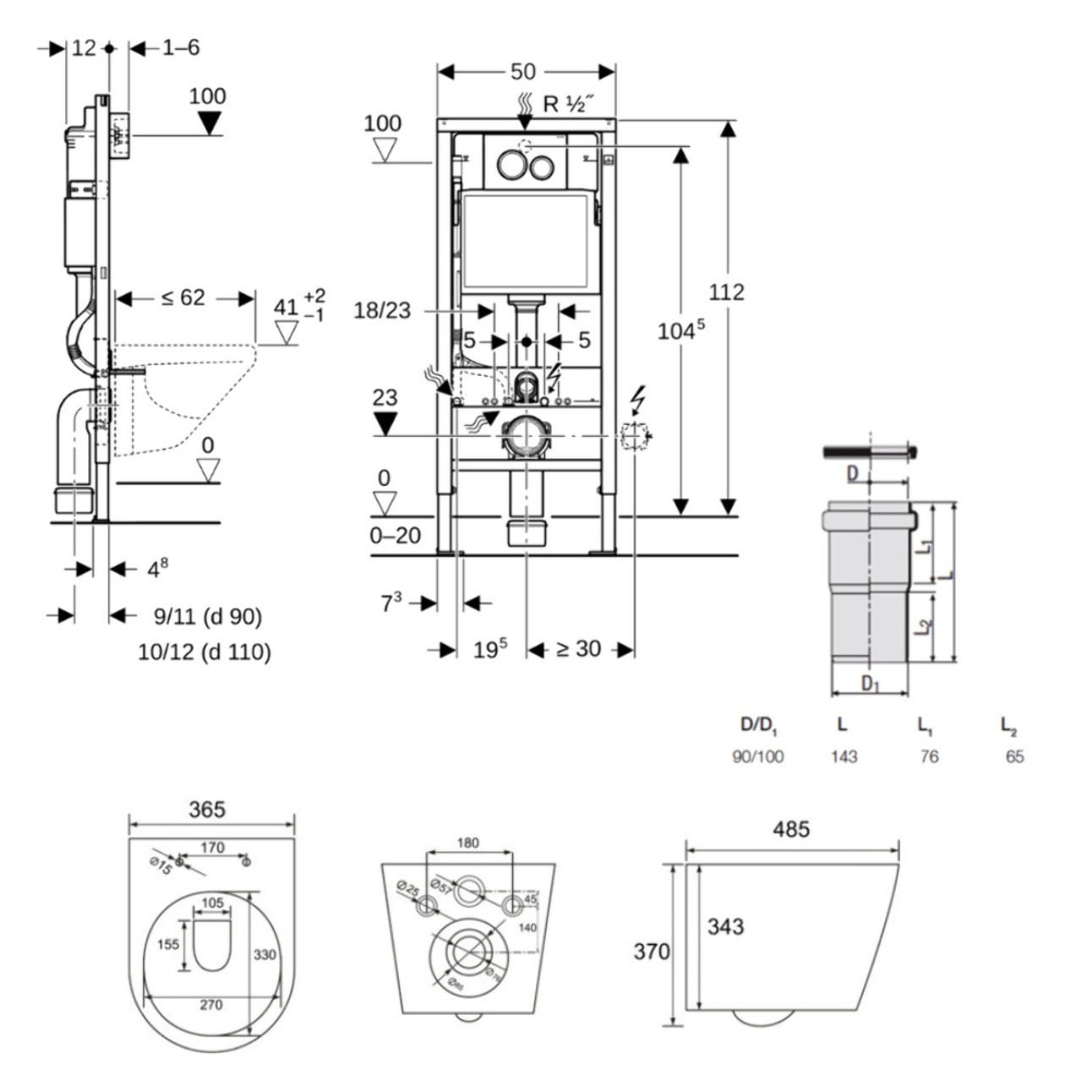 Duofix pack WC bâti-support + WC suspendu sans bride Swiss Aqua Technologies avec abattant SoftClose + plaque (GEBSTINWR01-FR)