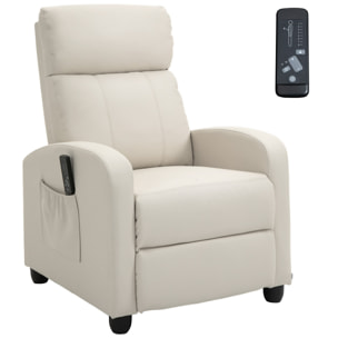 Sillón de Masaje Sillón Relax Reclinable con Mando a Distancia 2 Zonas de Masaje 8 Programas 5 Niveles de Intensidad 1 Bolsillo Lateral y Temporizador Tapizado en PU 68x88x98 cm Crema