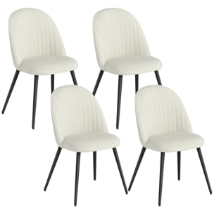 Pack de 4 Sillas de Comedor Modernas, Sillas de Cocina Tapizada en Terciopelo con Respaldo Curvo y Patas de Acero, para Salón, Crema