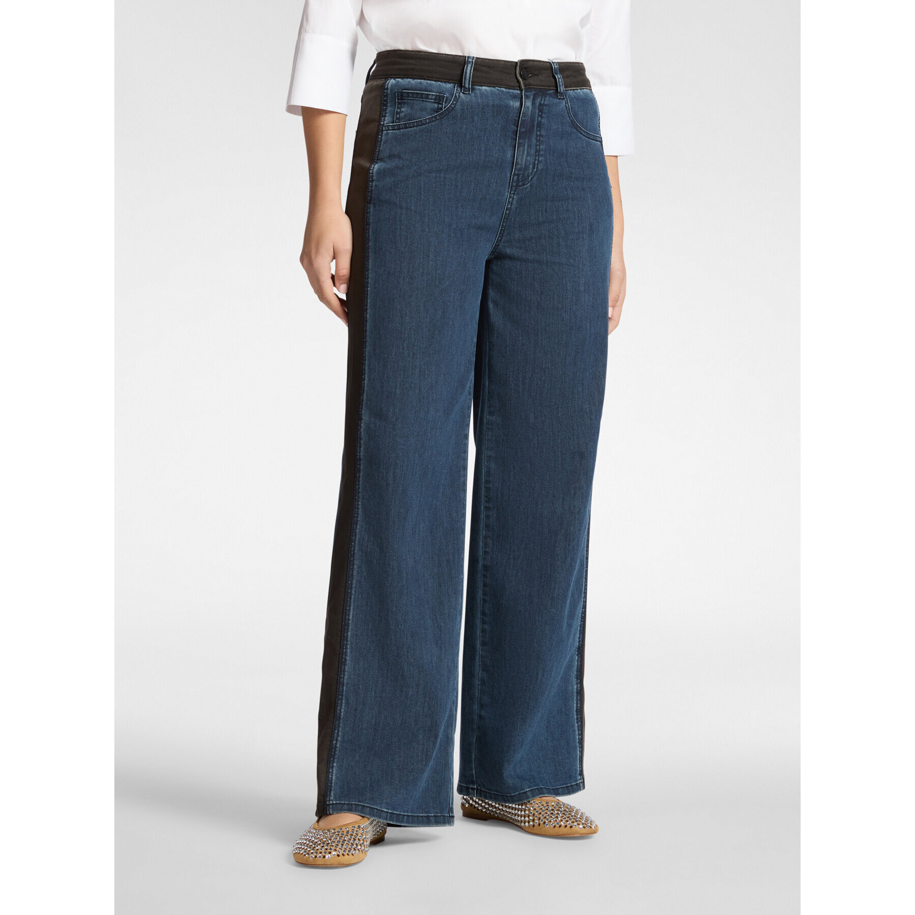 Elena Mirò - Jeans de pierna ancha con perfiles laterales, "Wanda" - Azul