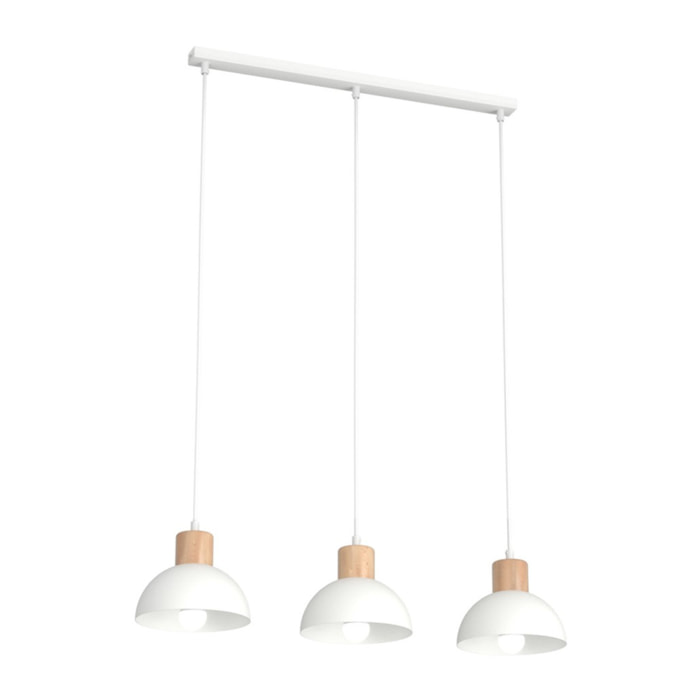 Lampada a sospensione Seco in acciaio bianco opaco e legno