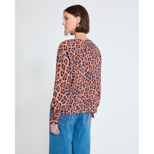 Blusa con stampa animalier e polsini aderenti