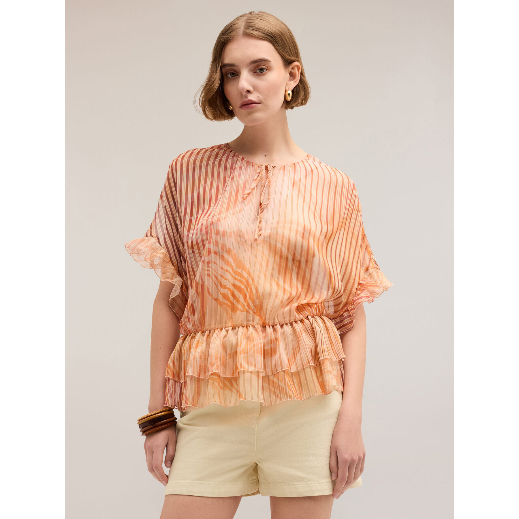 Motivi - Blusa estampada con volantes - Rosa