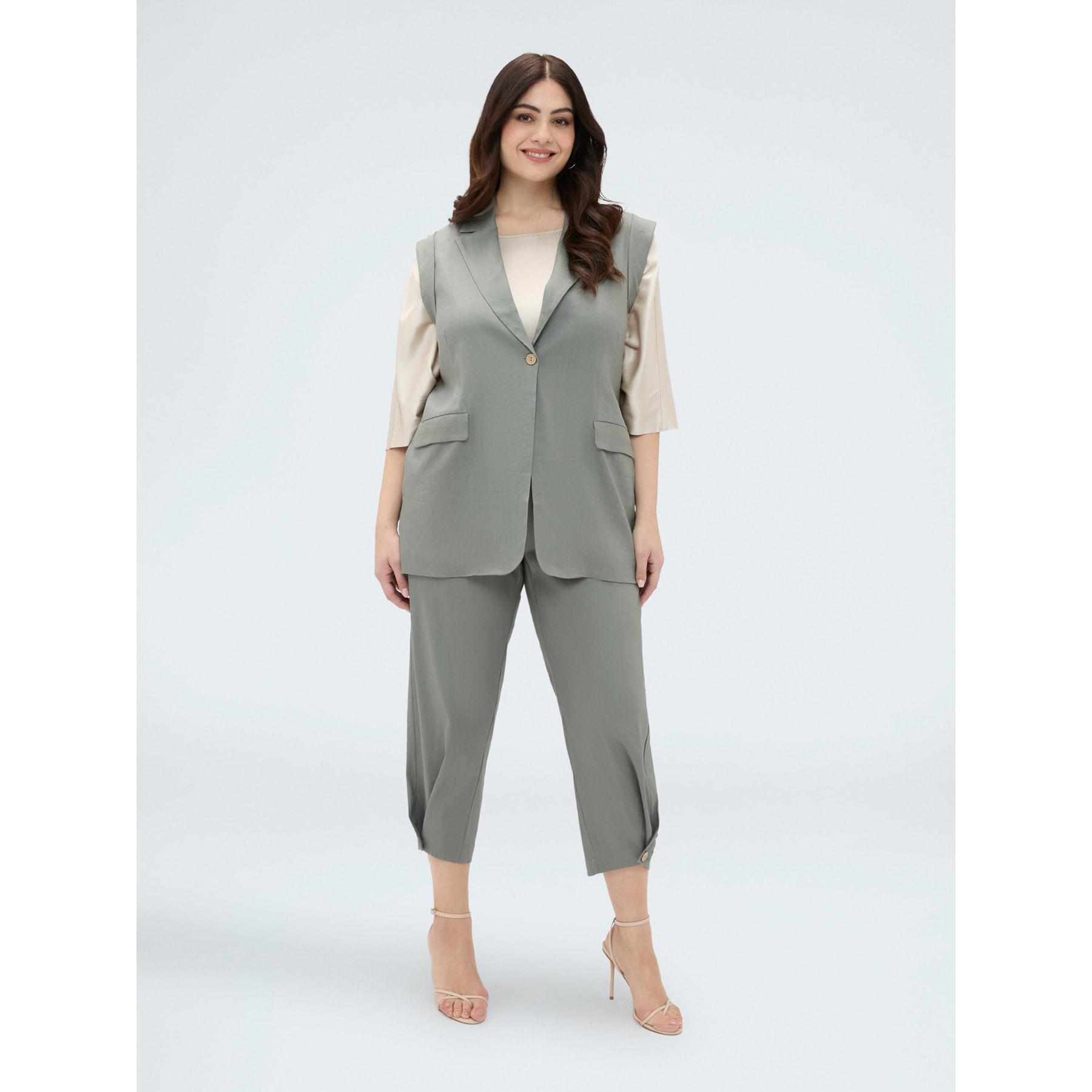 Fiorella Rubino - Gilet sartoriale in misto lino - Verde militare