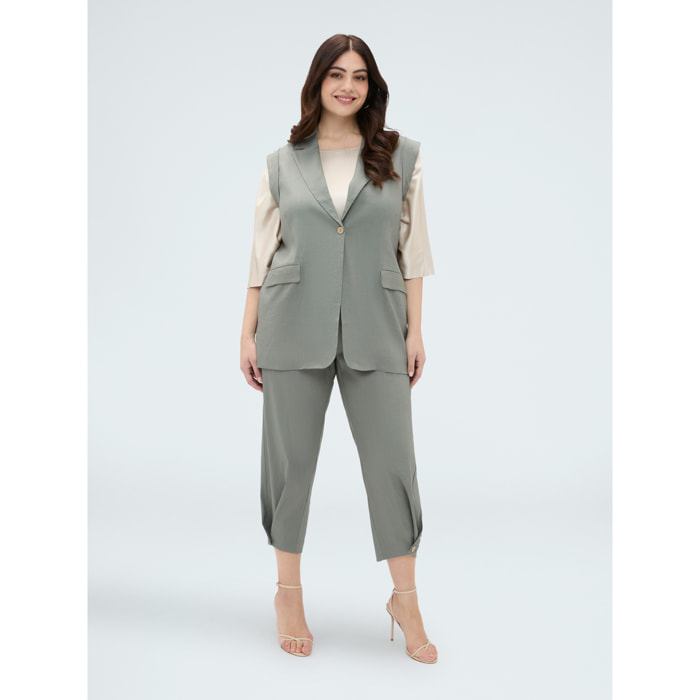 Fiorella Rubino - Gilet sartoriale in misto lino - Verde militare