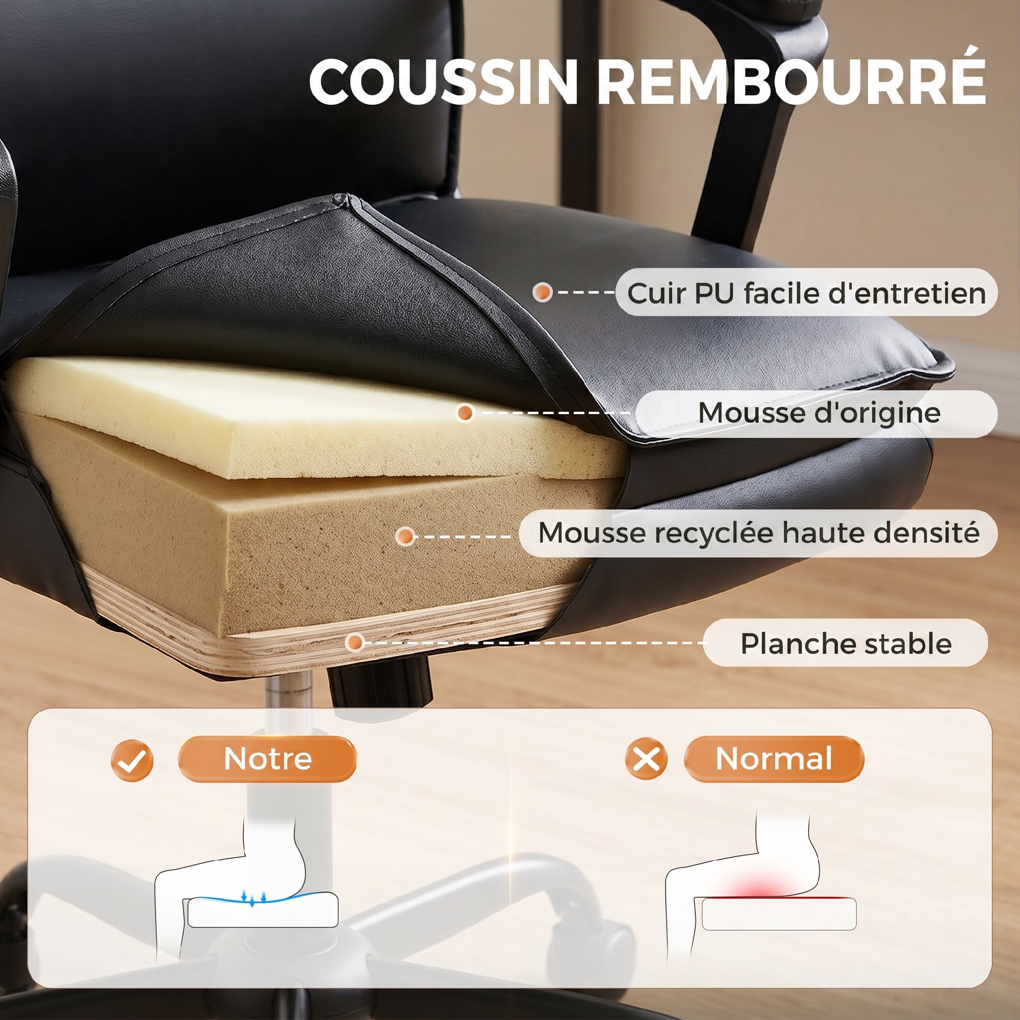 Chaise de bureau manager accoudoirs rembourrés métal synthétique noir