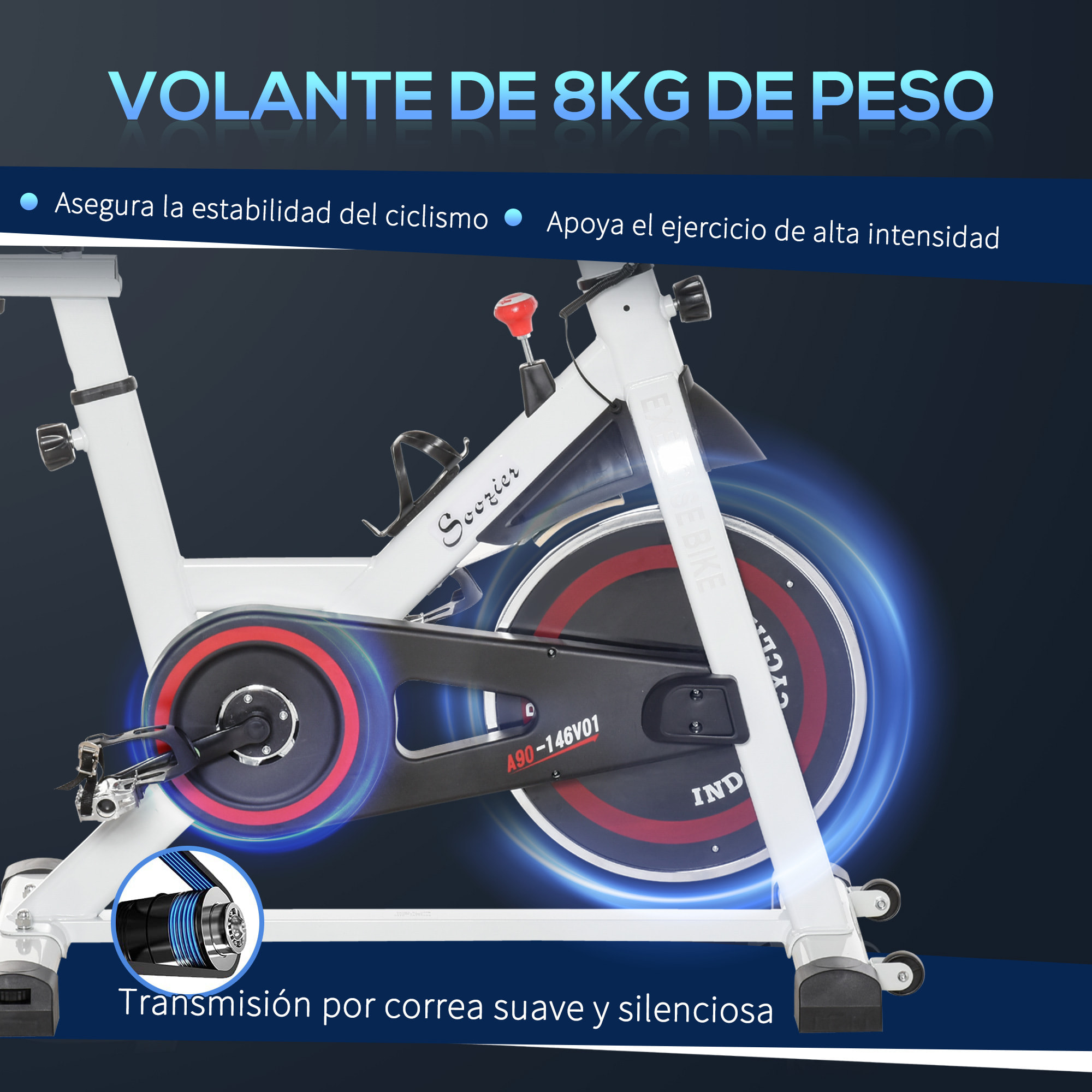 Bicicleta Estática Bicicleta de Fitness Pantalla LCD Carga 100kg Acero Blanco