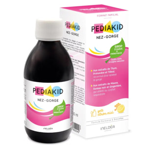 PEDIAKID - Sirop Nez-Gorge - Complément Alimentaire Naturel - Formule Exclusive au Sirop d'Agave - Confort Respiratoires - Arôme Naturel Miel-Citron - 125ml