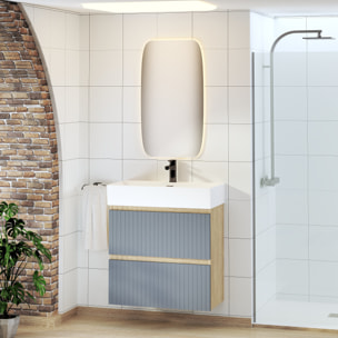 Conjunto de Baño Zel | Mueble Suspendido | 70 cm Azul | Dos Cajones | Lavabo Encastrado | No incluye Espejo | Mueble Montado| Alday