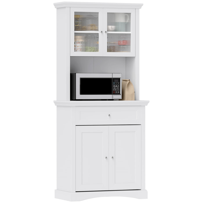 Alacena de Cocina Moderna Armario de Cocina con 1 Cajón 2 Puertas de Vidrio y Estantes Ajustables Carga 50 kg para Comedor Salón 79x40x180 cm Blanco