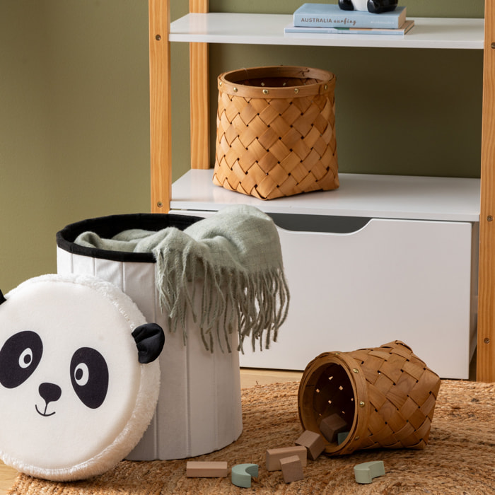 Pouf-coffre enfant panda pliant "Andy" noir & blanc D30x36cm