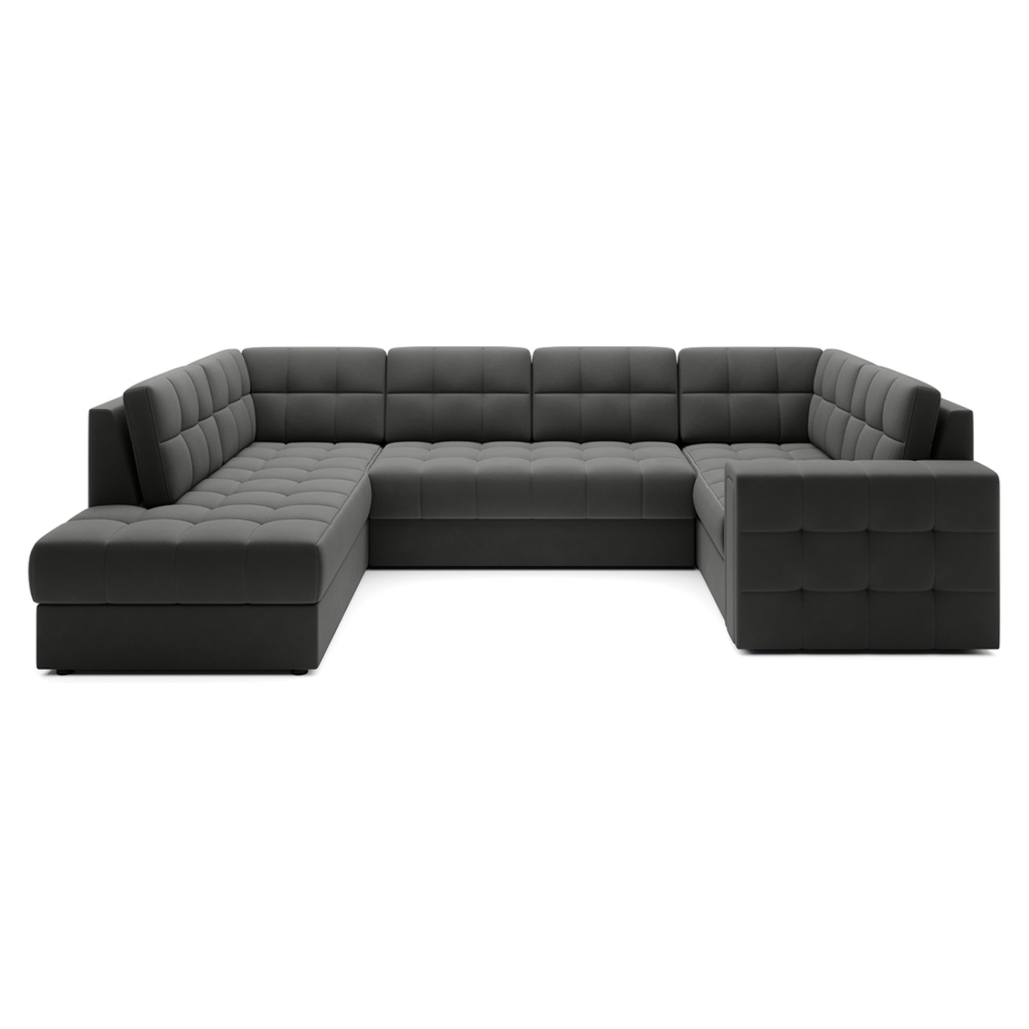 Nappa - Canapé panoramique d'angle droit 7 places convertible avec coffre en velours - Gris