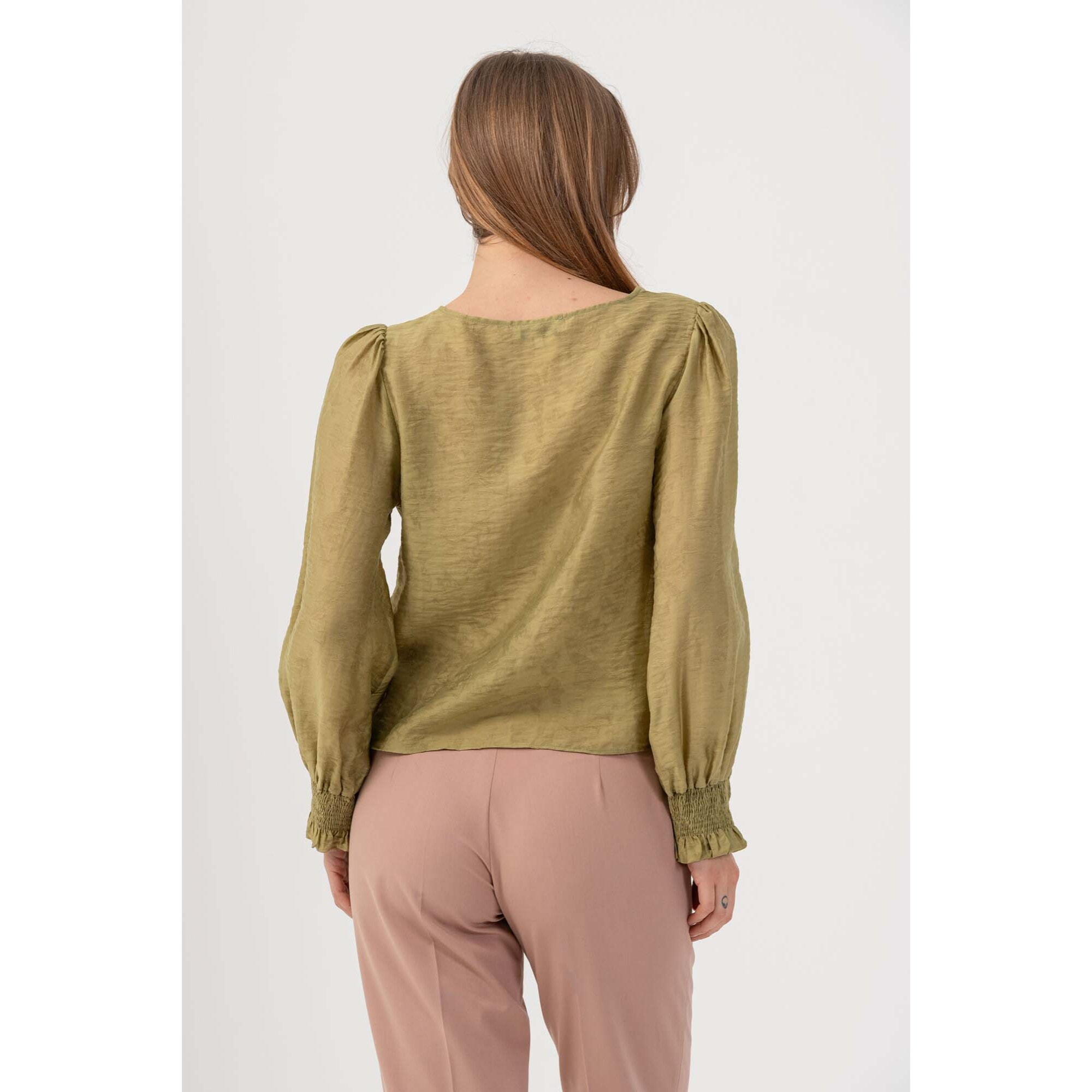 Kocca - Blusa con polsini smock Donna, Tinta unita, Girocollo