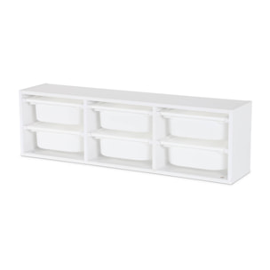 Meuble de rangement pour enfant. blanc. 6 bacs en plastique