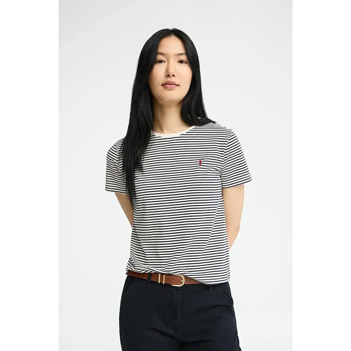 Maglietta a righe blu marino ed ecrù dal fit regular con ricamo Rigby Go