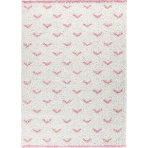 Terra - tapis shaggy de salon en laine artificielle rose tout doux