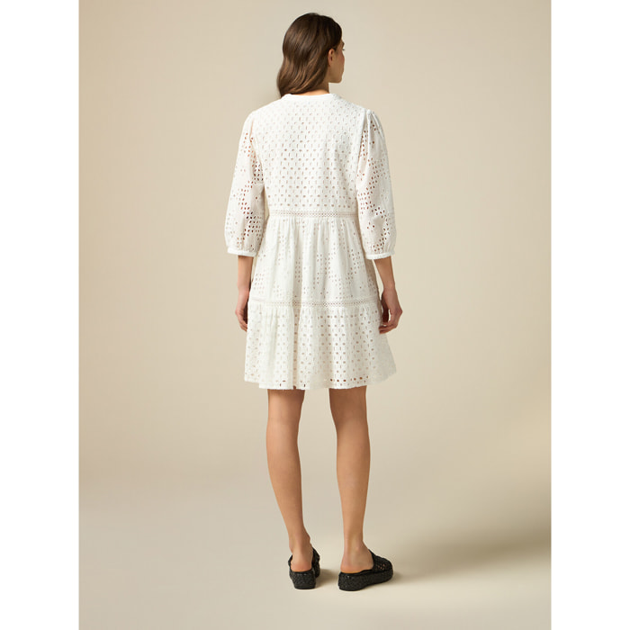 Oltre - Vestido camisero corto de sankt Gallen - Blanco