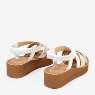 Sandalias de cuña beige con elástico