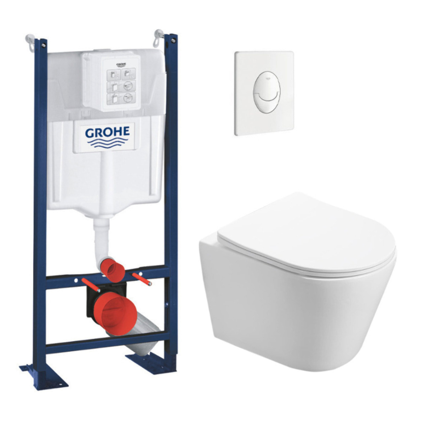 Pack WC Bâti autoportant + WC sans bride SAT Infinitio + Abattant softclose + Plaque blanc alpin (PROINFI3AM)