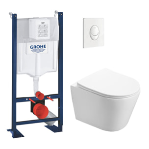 Pack WC Bâti autoportant + WC sans bride SAT Infinitio + Abattant softclose + Plaque blanc alpin (PROINFI3AM)