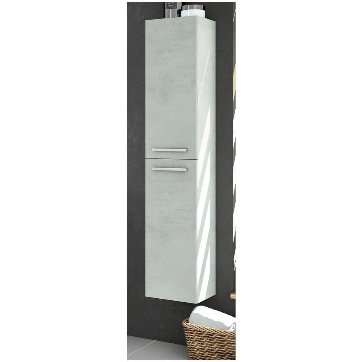 Colonna bagno Alexandria, Mobile a colonna per bagno a 2 ante, Armadio pensile sospeso con 2 ripiani, cm 30x25h150, Grigio cemento