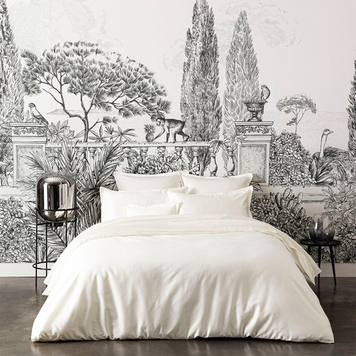 Parure de lit unie en satin de coton bio, taies rectangles, TEOPHILE, Blanc Hermine