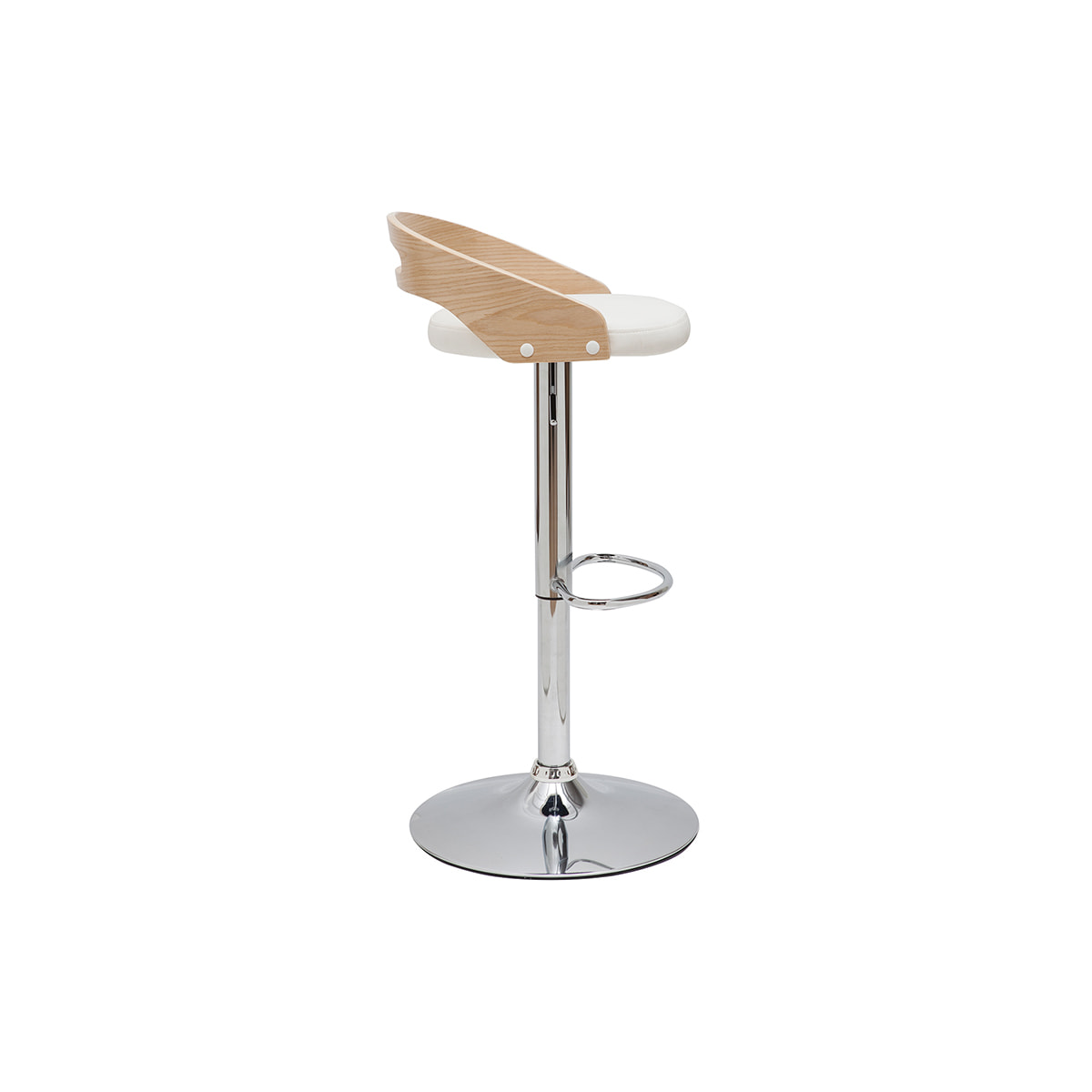 Tabouret de bar réglable design blanc et bois clair MANO